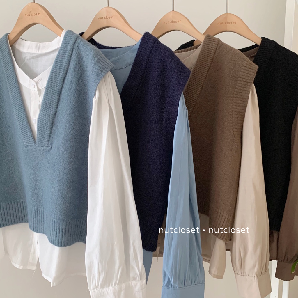 Áo gile len cổ V rộng _ A0268 | BigBuy360 - bigbuy360.vn