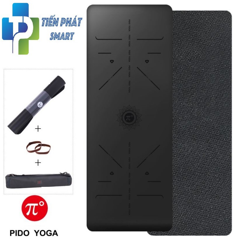Thảm yoga PU PIDO 5mm Mẫu 2021 Định Tuyến (Kèm Túi đựng và dây buộc)- Màu đen