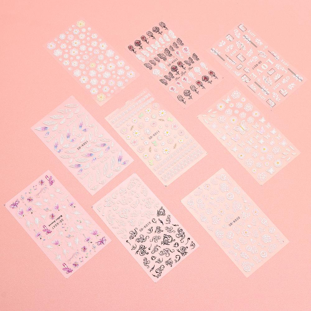 Miếng Dán Trang Trí Móng Tay Họa Tiết Hoa Bướm Dập Nổi 5D Dành Cho Nữ