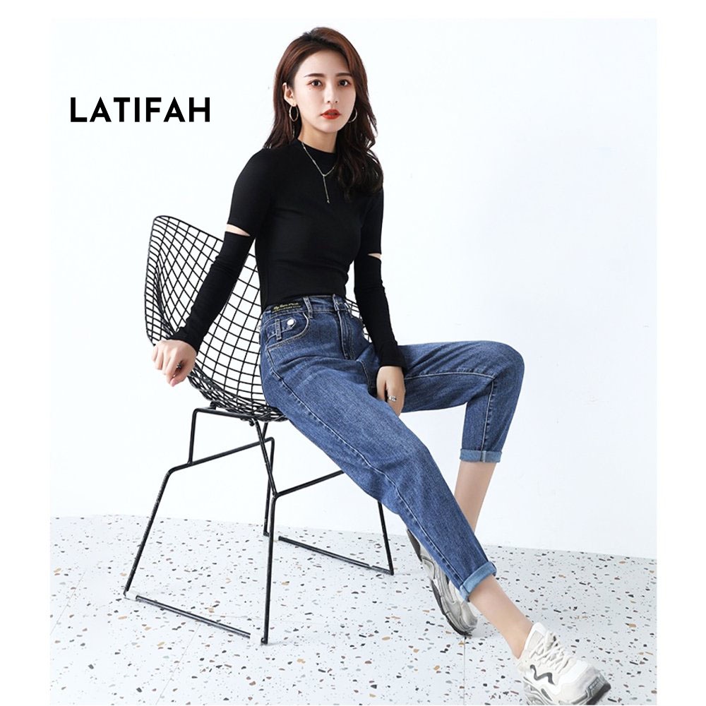 Quần baggy jeans nữ Latifah form rộng lưng thun gắn mạc đen QD008 ulzzang phong cách hàn quốc