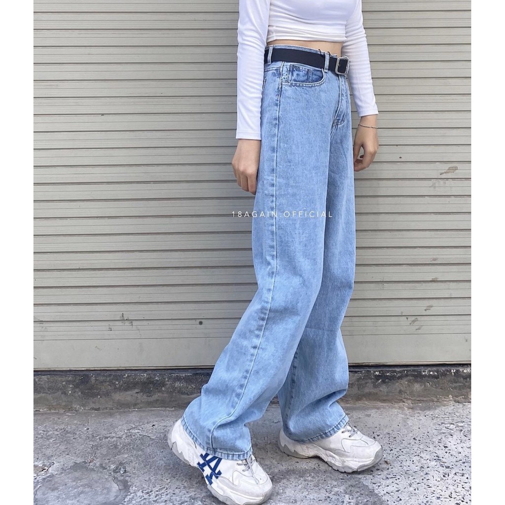 Quần Jeans Ống Rộng QJ002/ Ống Suông Lưng Cao Qua Rốn BigSize - Không Giãn - ĐEN TRƠN / ĐEN RÁCH 1 GỐI [TIEMDOJEAN] | BigBuy360 - bigbuy360.vn