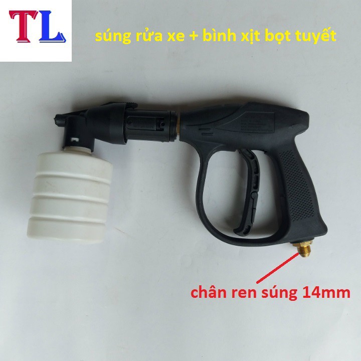 Súng Xịt Rửa Xe Áp Lực Cao Và Bình Phun Bọt Tuyết (súng đen ren 14mm + bình 0,5 lít)