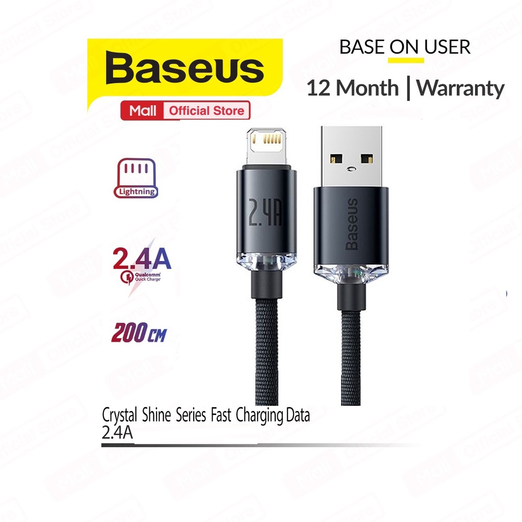 Cáp sạc 2.4A truyền dữ liệu Baseus Crystal Shine Lightning cho iPhone/iPad dài 200CM