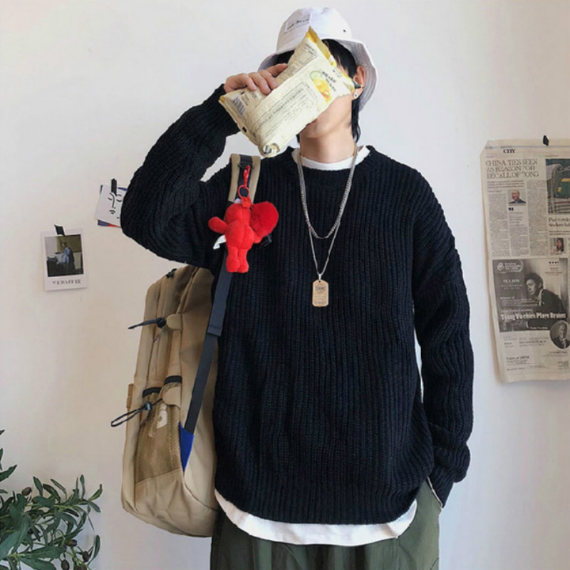 Áo Sweater nam dáng rộng thời trang cá tính dành cho áo dài tay round áo len simple korean style retro for men