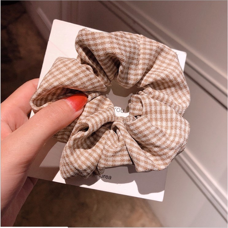 cột tóc vải scrunchies buộc tóc vải họa tiết kẻ caro nhỏ loại đẹp hot trend PK23