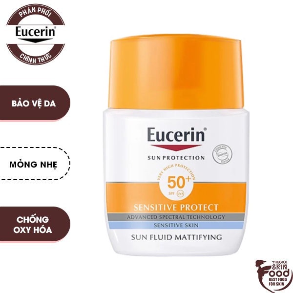 Kem Chống Nắng Dành Cho Da Thường Và Da Hỗn Hợp Eucerin Sun Fluid Mattifying Sensitive Protect SPF 50+ 50ml