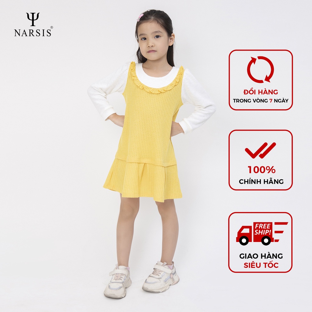 Váy đông bé gái Narsis KB0014 len màu vàng phối trắng