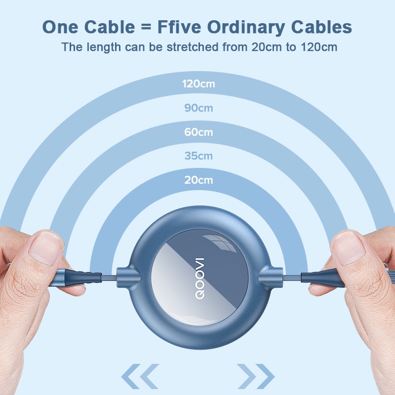 Dây cáp sạc nhanh QOOVI 3 trong 1 USB Micro USB Type C iOS 3A thu gọn được thích hợp cho iPhone 7 8 11 12