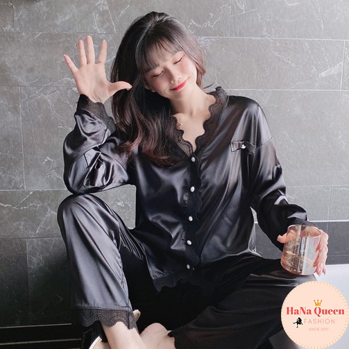 [Sẵn Hàng] Bộ đồ ngủ lụa nữ dài tay phối ren Pijama thu đông phong cách Hàn Quốc 2021 | WebRaoVat - webraovat.net.vn