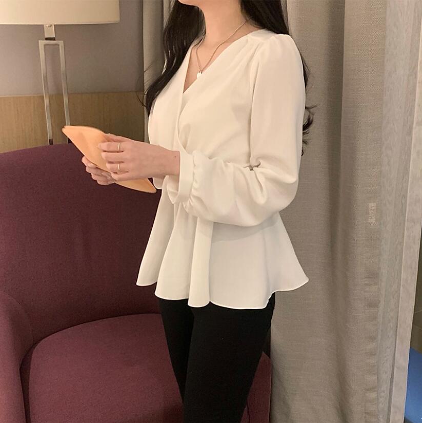 Áo chiffon SUXI tay dài cổ chữ V thanh lịch cho nữ