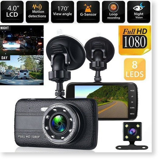 Camera Hành Trình Trước Sau Full HD Tích Hợp 8 LED Hồng Ngoại