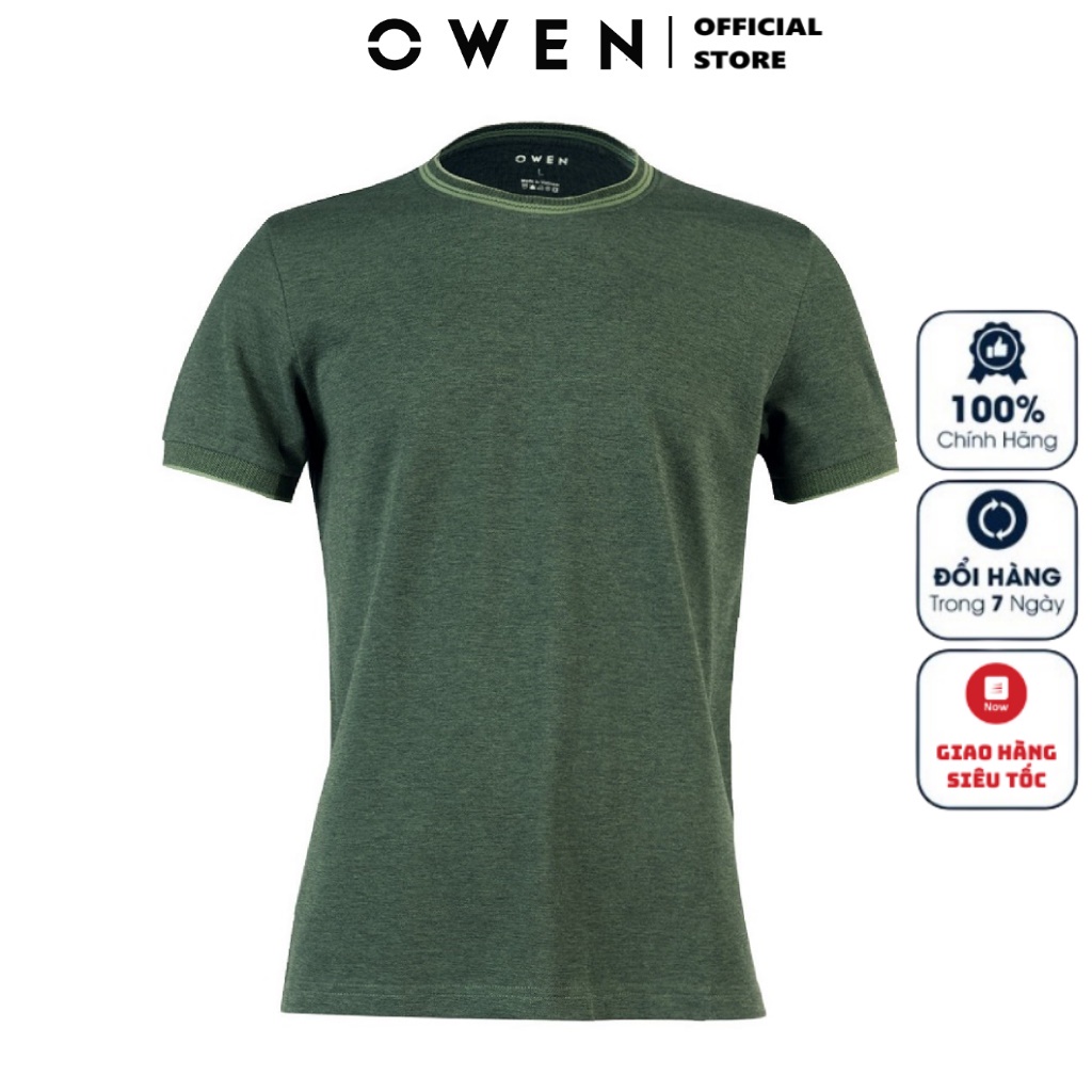 Áo Thun Nam Ngắn Tay Cổ Tròn Owen TSN220399 Phông T-Shirt Màu Đen Phối Xanh Lá Vải Cotton Cao Cấp Mềm Mát Dáng Body Fit