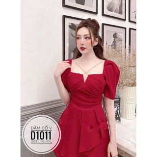 (Bigsize 60-90kg) Đầm cổ V dây xích ( video cận chất)