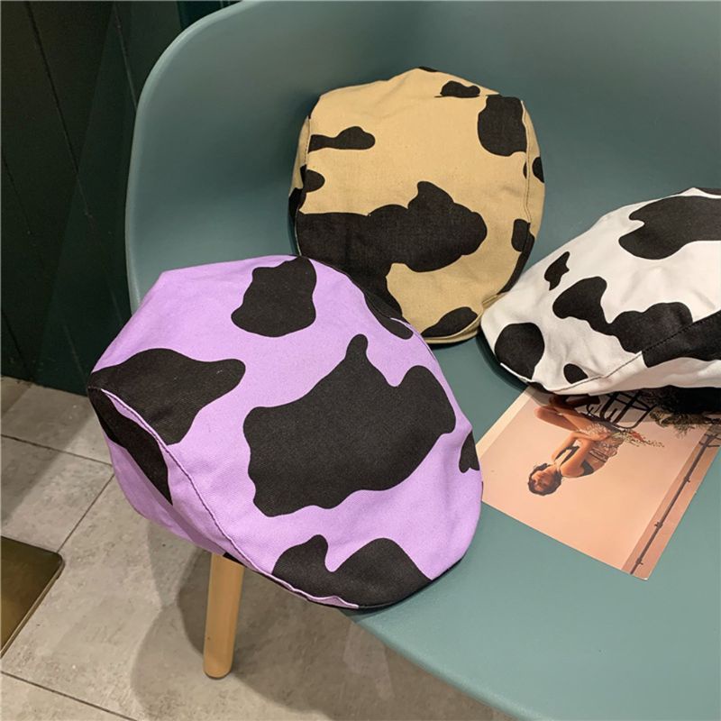 Mũ Beret Cotton Họa Tiết Bò Sữa Phong Cách Vintage Anh Quốc Cho Nữ