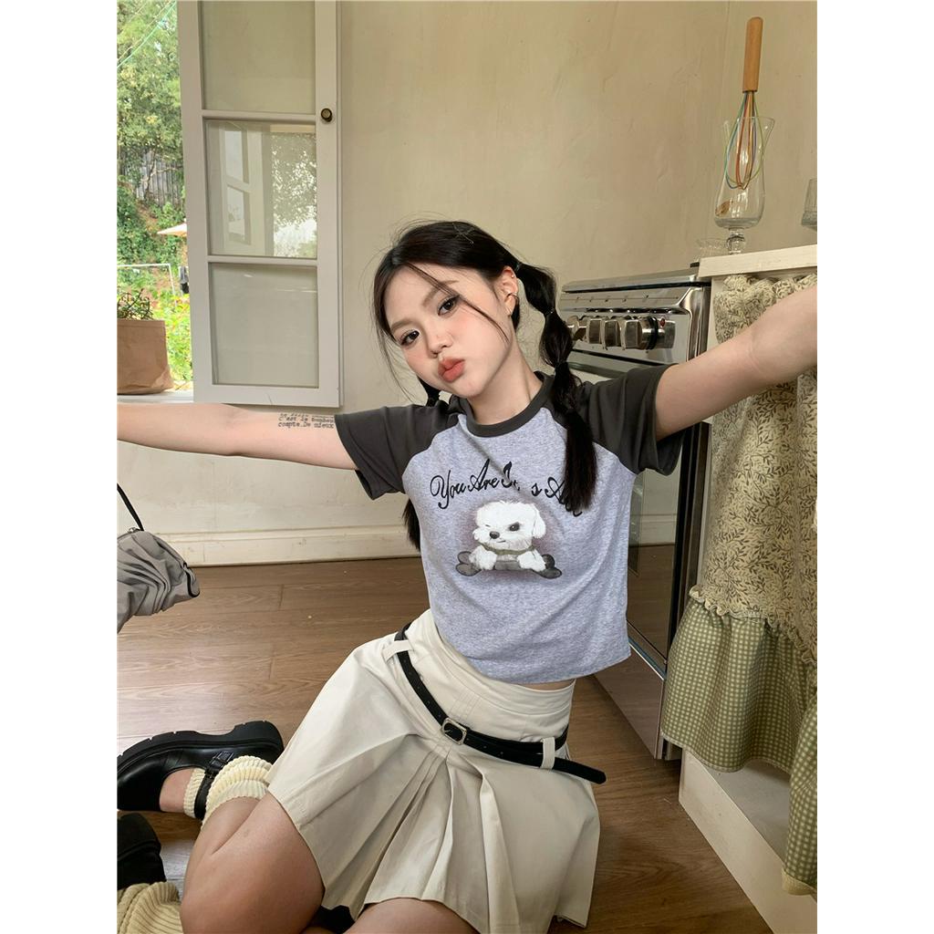 Áo Thun Raglan Tay Ngắn Màu Sắc Tương Phản Phong Cách Retro Mỹ 62748