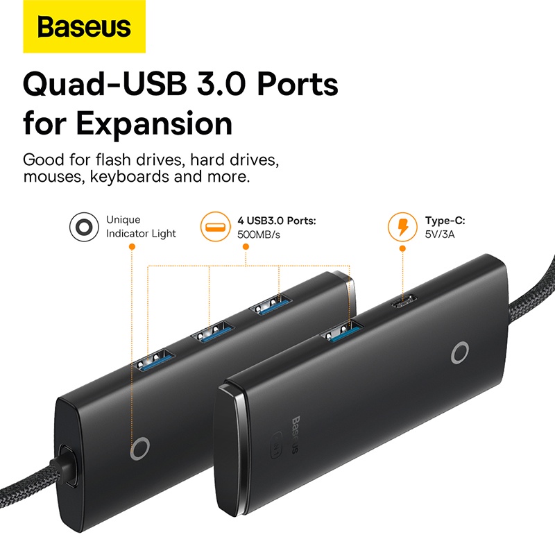 Hub chuyển đa năng Baseus Lite Series 4-Port USB-A/Type-C HUB Adapter (USB-A to USB 3.0*4 , Type C)