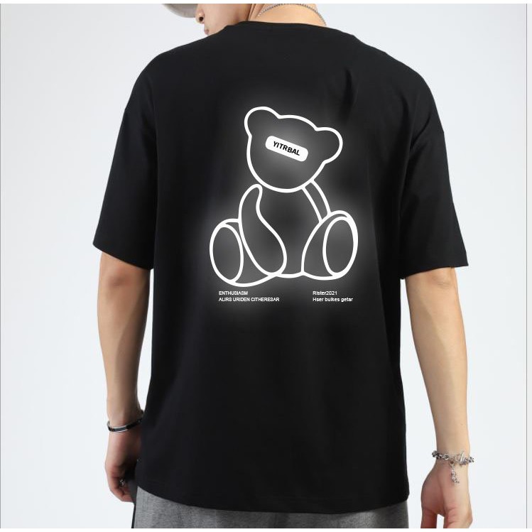 [Freeship] Áo Thun, Áo unisex Tay Lỡ Phom Rộng Unisex, In Decal Phản Quang Gấu YI | BigBuy360 - bigbuy360.vn
