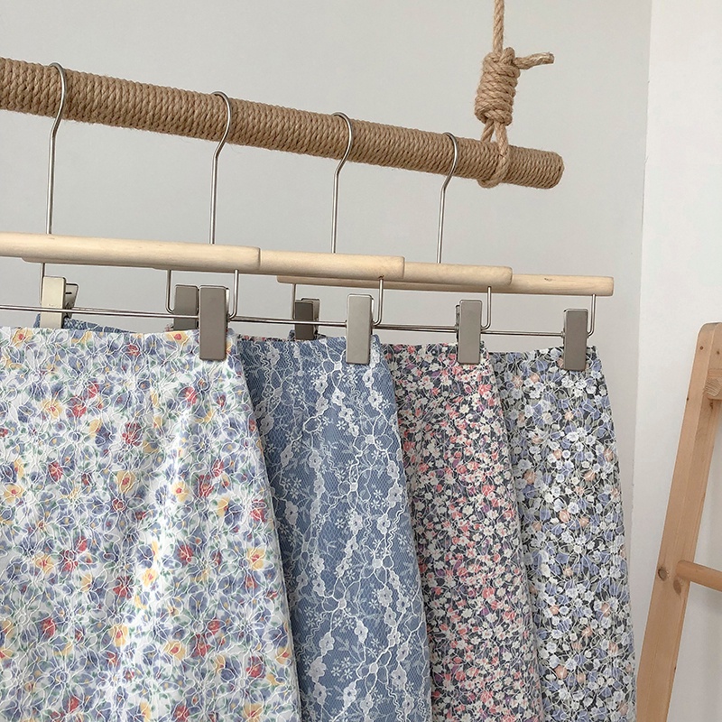 Summer retro lace stitching floral high waist A-line bag hip mini skirt