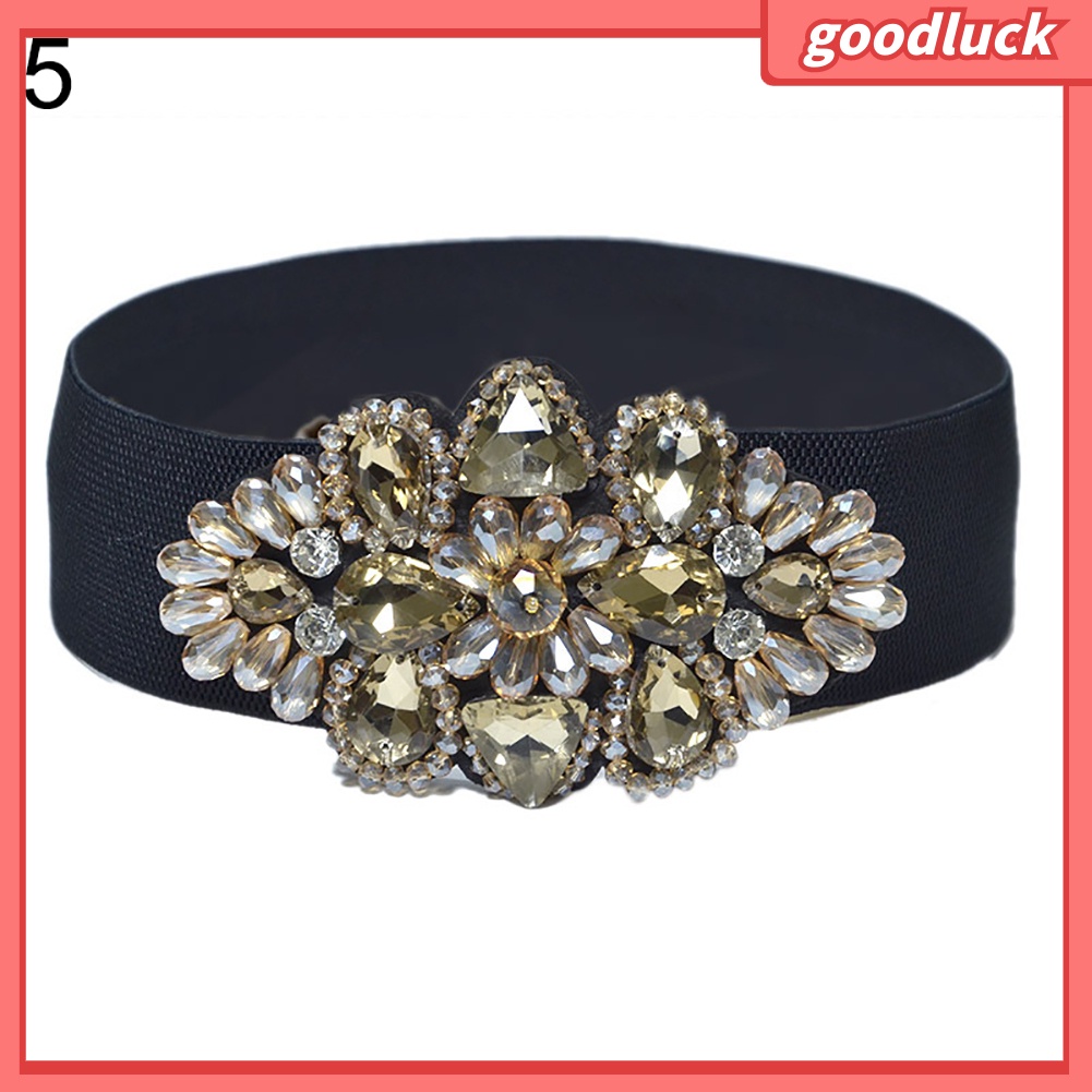 Thắt lưng co giãn bản to hoạ tiết hoa đính đá nhiều màu sắc