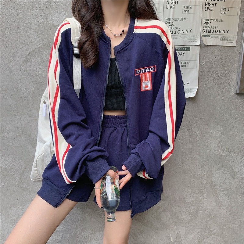 ZHELIHANGFEI Áo Khoác Bóng Chày Tay Dài Form Rộng Theo Phong Cách Preppy Dễ Phối Đồ