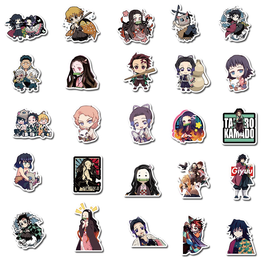 Set 50 sticker hình nhân vật Anime Demon Slayer: Kimetsu no Yaiba trang trí thủ công