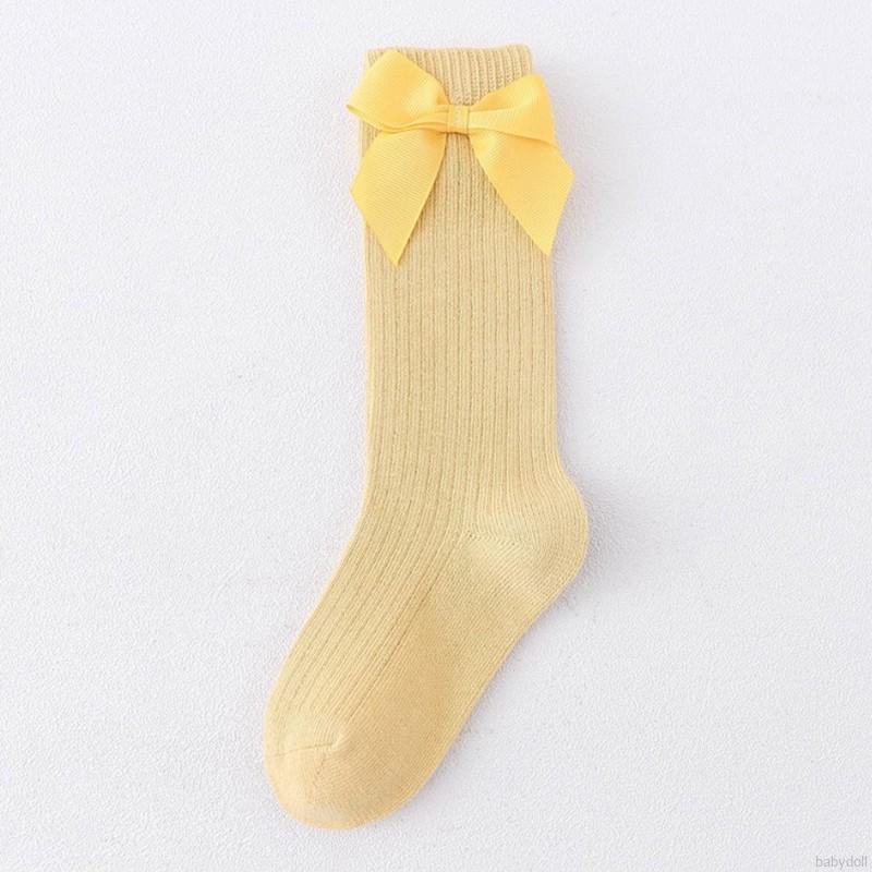 Đôi Tất Cotton Màu Trơn Trang Trí Nơ Xinh Xắn Cho Bé Gái