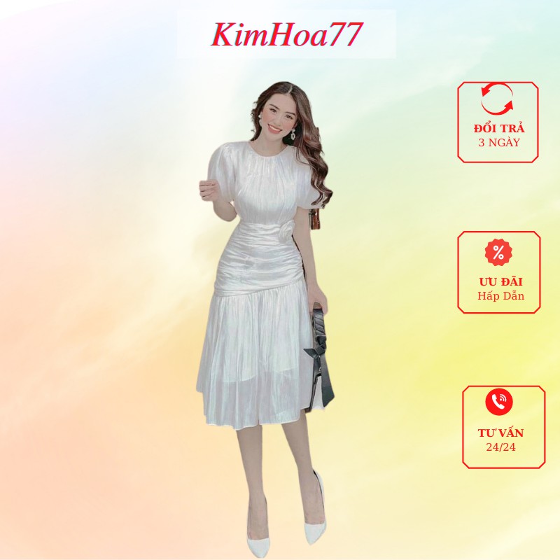 Váy xòe tiểu thư đầm nữ dự tiệc freesize chất tơ cao cấp xếp ly đuôi cá kimhoa77
