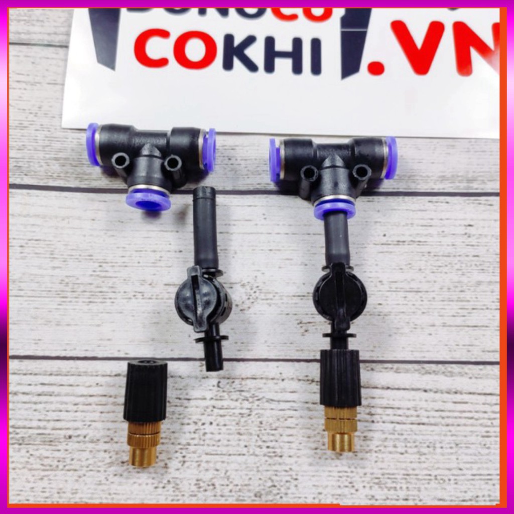 [GIÁ TỐT] 5 Béc phun sương 1 tia đồng,kèm chống nhỏ giọt và nối nhanh chữ Tê 8mm dùng tưới cây, tưới lan