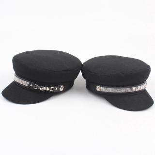 Small size beret decorated with stones, classic British style, autumn and winter fashion for women