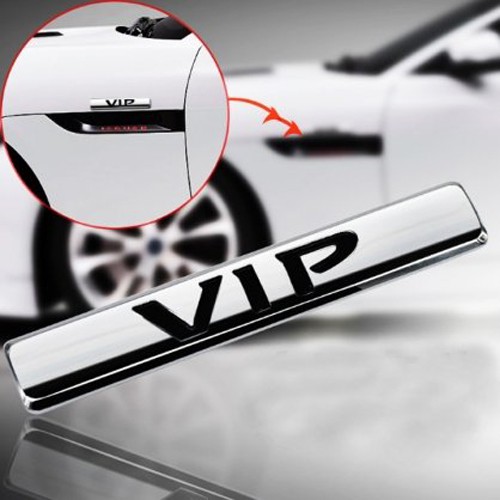 Tem logo nổi chữ VIP kim loại dán trang trí xe hơi (Crom)