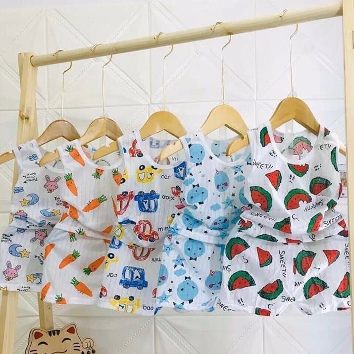 Bộ quần áo trẻ em ba lỗ cotton siêu thoáng cho bé trai và bé gái (HN 245)