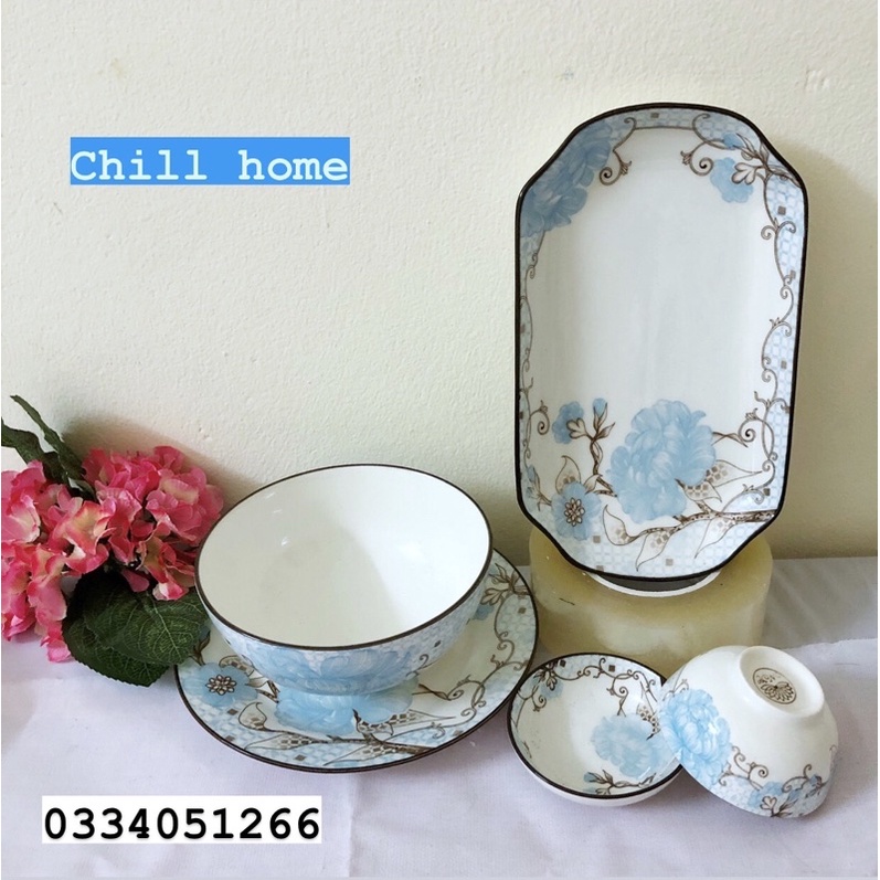 Bộ bát đĩa sứ Bát Tràng ,set Bát đĩa họa tết 3D ,bộ đồ ăn decor men dày dặn,phong cách Bắc Âu mã V888