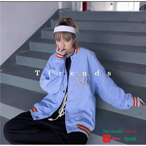 Áo Bomber Nỉ Bo Chun Cổ Tay NO1 Xanh Dương Dáng Rộng Unisex