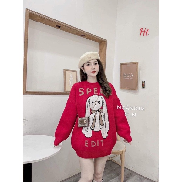 Áo nỉ đỏ gấu trắng tai dài HT12