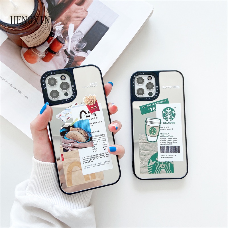 IPhone 12 mobile phone case acrylic mirror graffiti anti-fall protective cover 7 8 Plus personality creative McDonald’s Starbucks X XS MAX XR 11 makeup protective cover