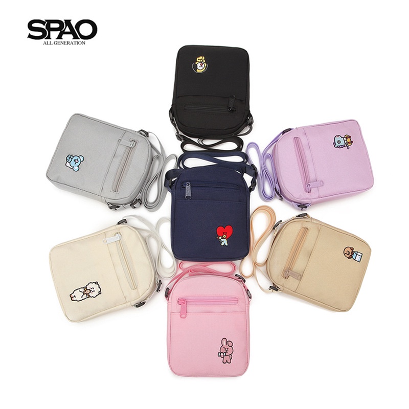 Túi Đeo Vai Mini Đựng Điện Thoại Thêu Hình BT21 SPAO BTS