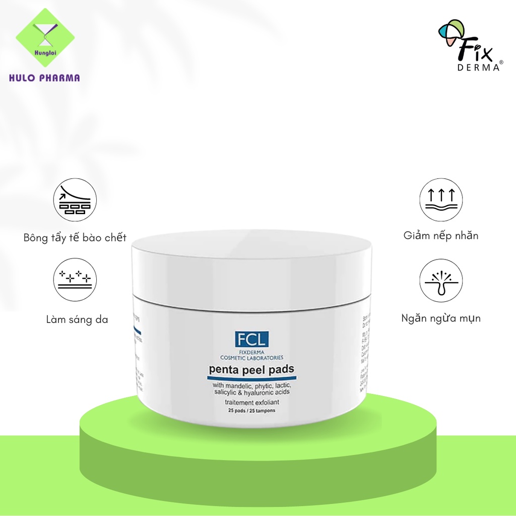 Bông Tẩy Tế Bào Chết Tẩm Dung Dịch AHA Và BHA Fixderma FCL Penta Peel Pads – Hộp 25 Miếng