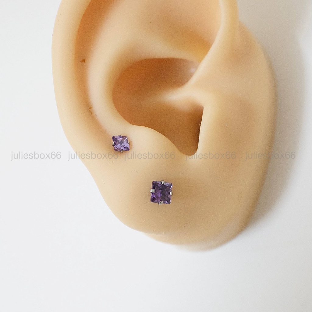 [1 Chiếc] Khuyên Tai Titan Đá Tím Unisex Thân Bạc Đuôi Bi Không Gỉ Sét Không Ngứa Bông Tai Nam Julies Box 66
