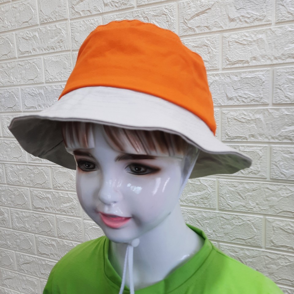 Mũ Nón Tai Bèo Đồng Phục Trẻ Em Màu Cam Vành Kem Có Dây Đeo