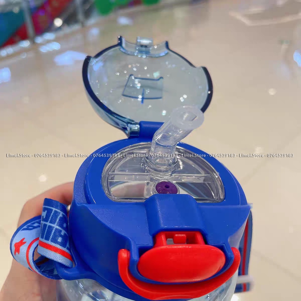 Bình nước ống hút kèm dây đeo cao cấp Disney Minnie Spiderman 480ml cho trẻ em 2145