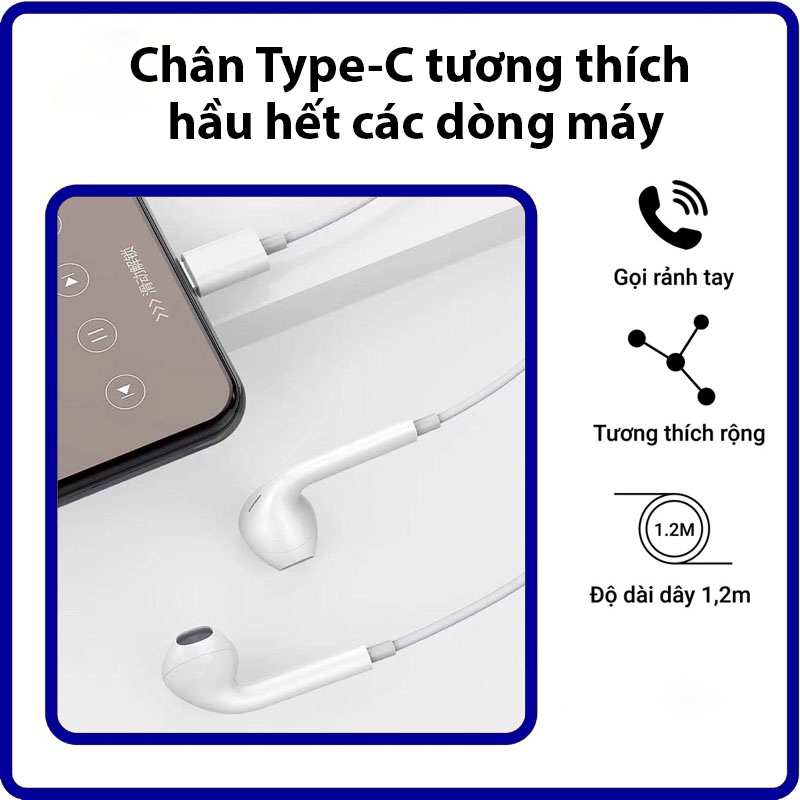 Tai nghe dây nhét tai CASIM R19 chính hãng jack cắm Type-C có mic đàm thoại