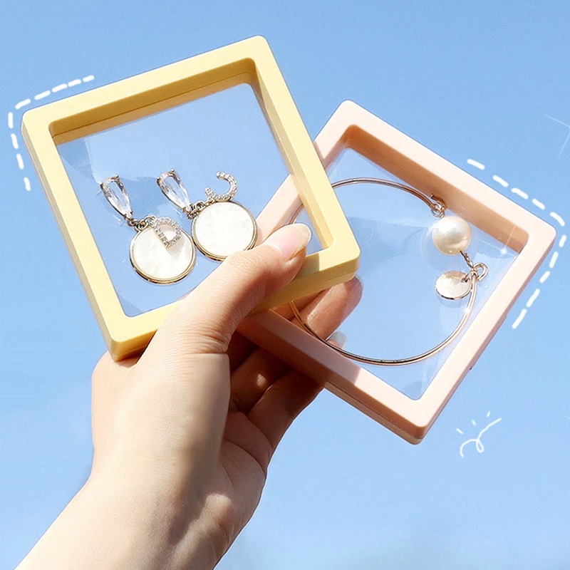 Hộp Nhựa PE Trong Suốt Tinh Tế Kèm Đế Trưng Bày Khuyên Tai/ Nhẫn/ Đồng Xu Chống Bụi
