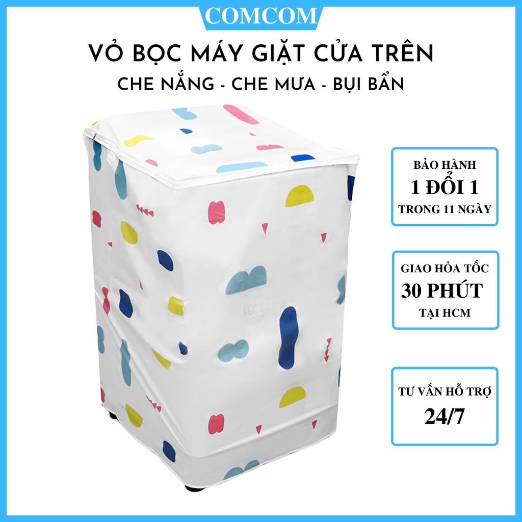 Áo trùm máy giặt cửa trên (lồng đứng) từ 7kg đến 12kg, vải Peva dai bền chống nắng, chống mưa tốt