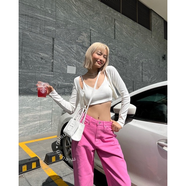 Áo croptop nữ chất thun co giãn tốt tay dài thiết kế gài nút MIEU - JJL07