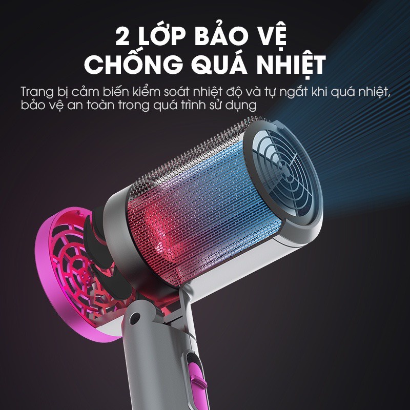 Máy sấy tóc mini gấp gọn bỏ túi khi du lịch SAMONO SW-HDB11 công suất lớn 1000W 2 lớp bảo vệ an toàn - Hàng chính hãng