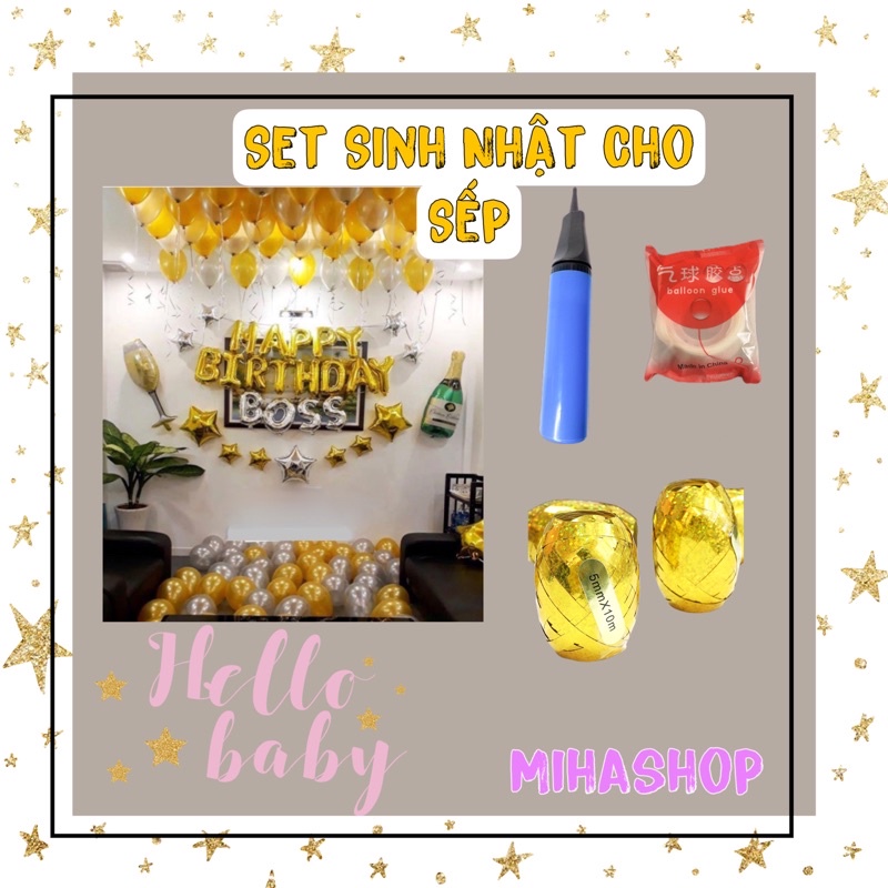 trang trí bong bóng sinh nhật sếp, boss, cấp trên tặng đồ bơm, keo dán phụ kiện đầy đủ