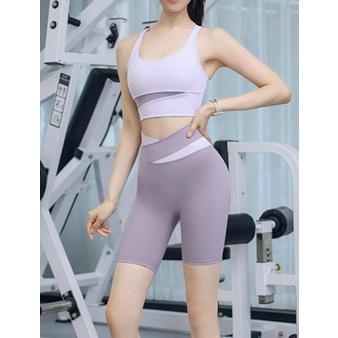 Set bộ đồ tập gym yoga nữ thun mịn phối màu áo bra sẵn mút lót, quần đùi ngố cao cấp loại 1 Bin Sports BL024