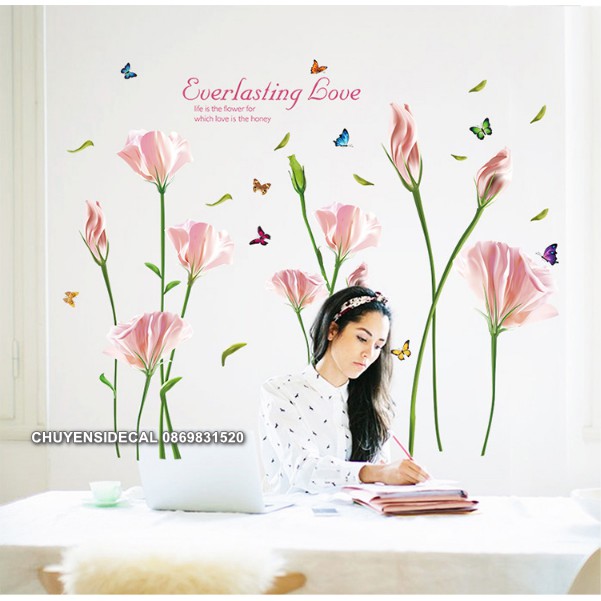 Decal trang trí tường - Hoa Hồng Da 5 Cánh Mỏng