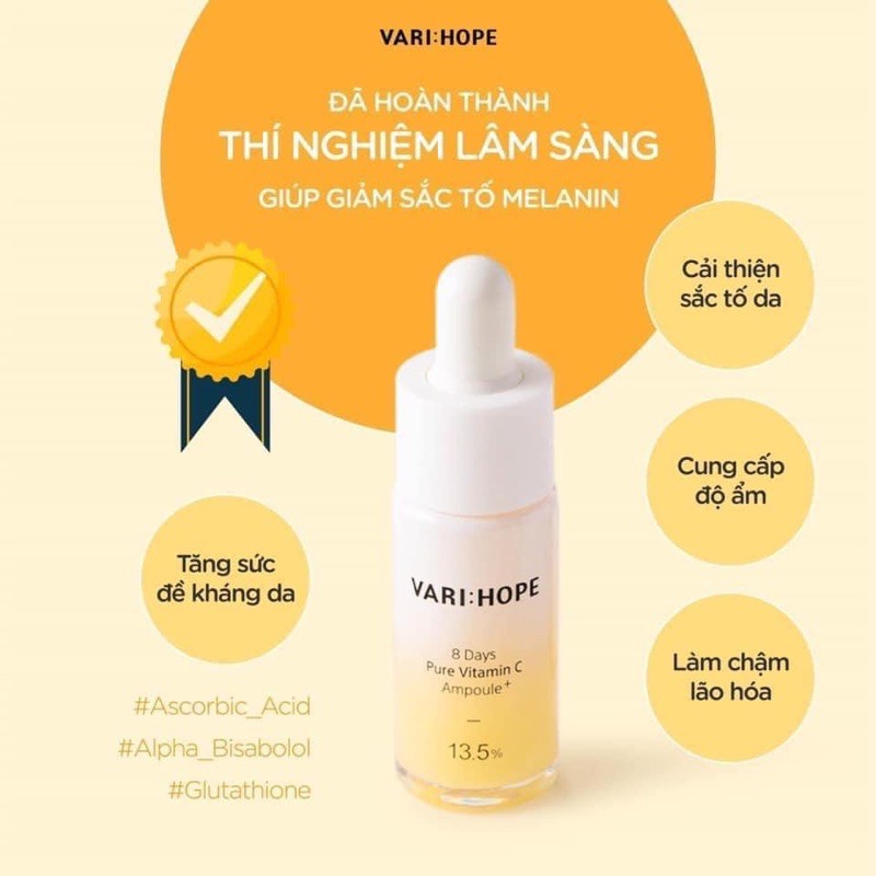 Serum Dưỡng Trắng 8 Ngày Vari Hope 8 days Pure Vitamin C Ampoule Plus (15ml)