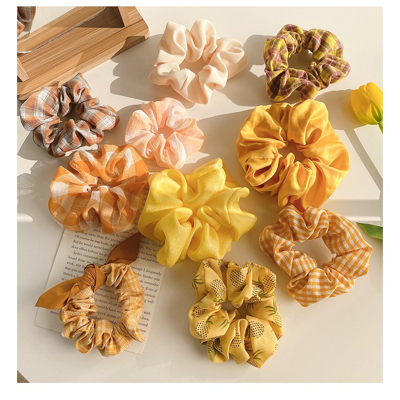 Giao ngẫu nhiên_Dây buộc tóc Scrunchies thời trang màu vàng chủ đạo